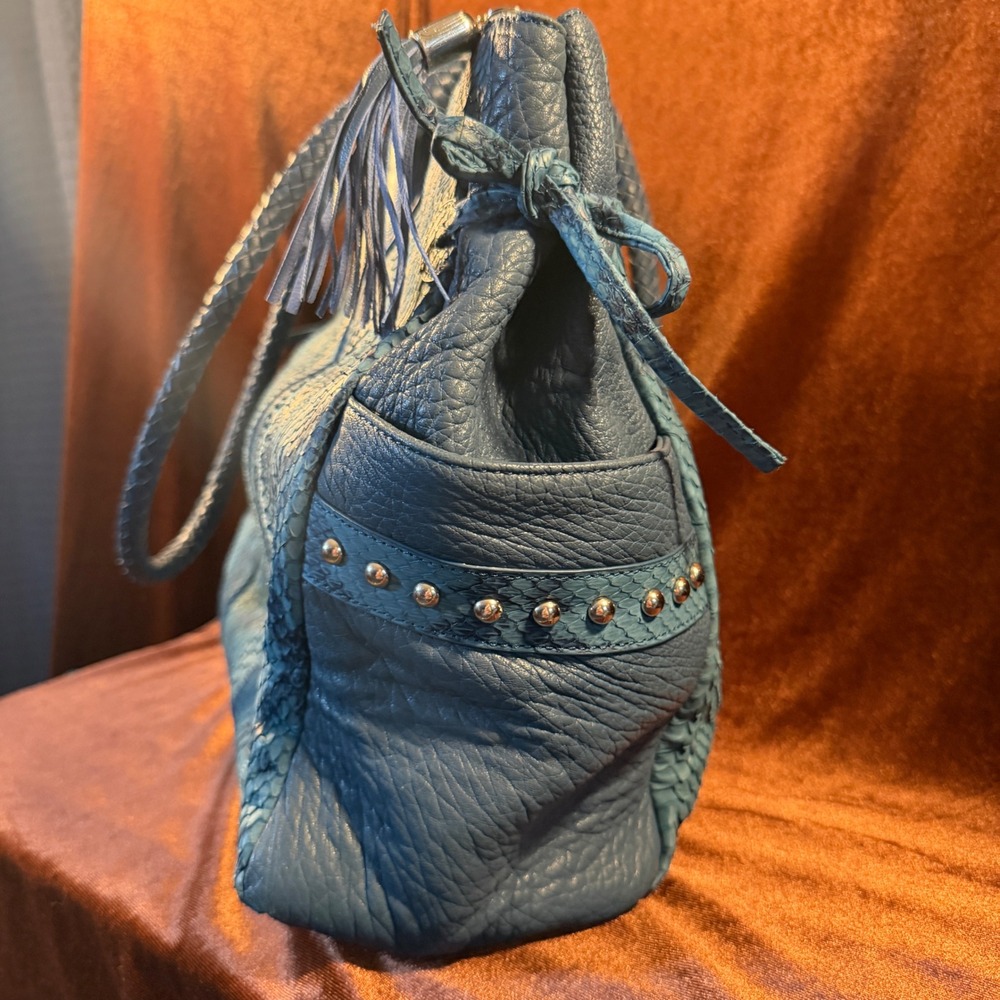Chi by Carlos Falchi Blue Snakeskin Python Leather Tote Bag Limited Edition 184 - Picture 2 of 14
